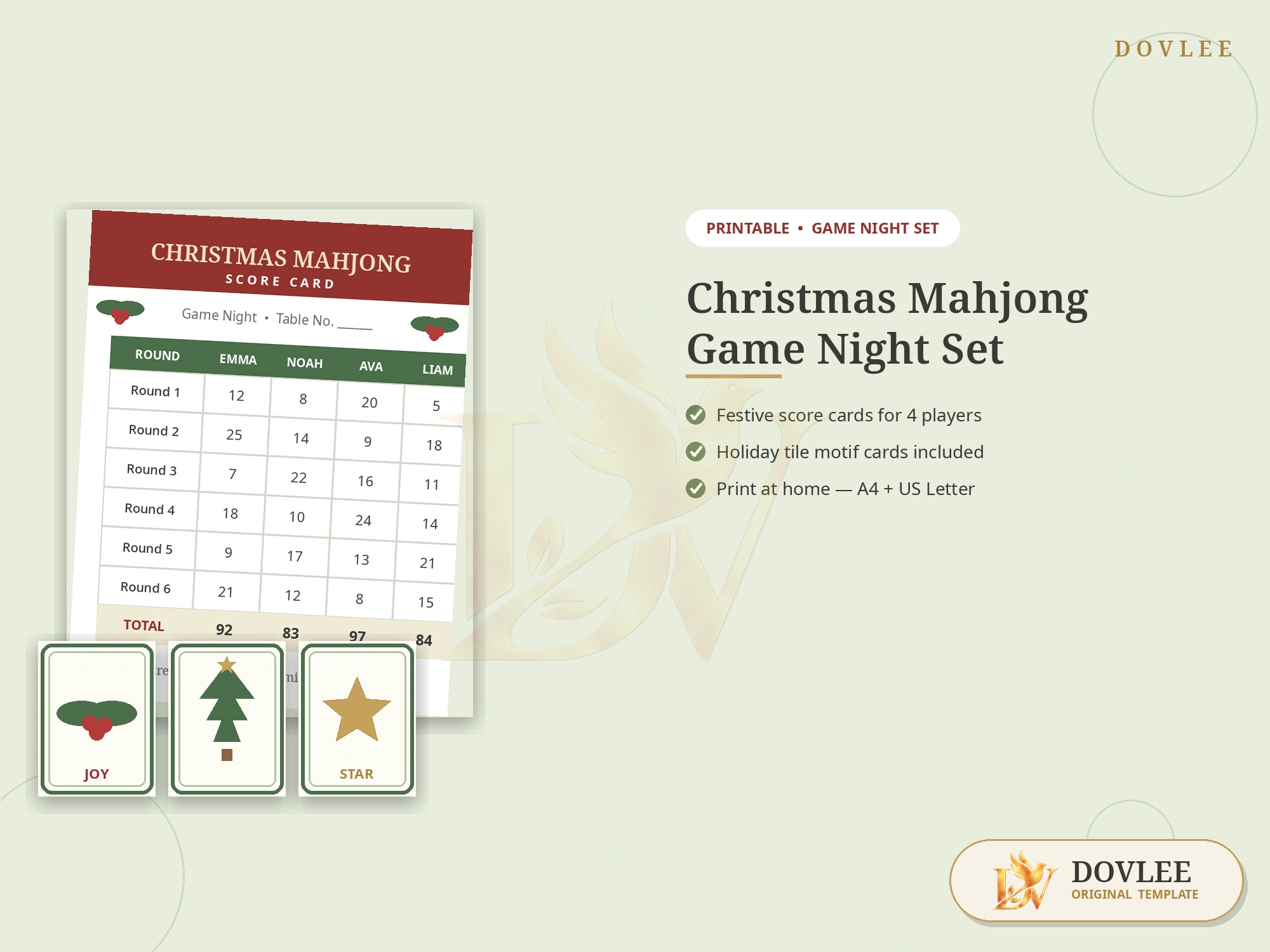 Christmas Mahjong Game Night Set styled digital product preview
