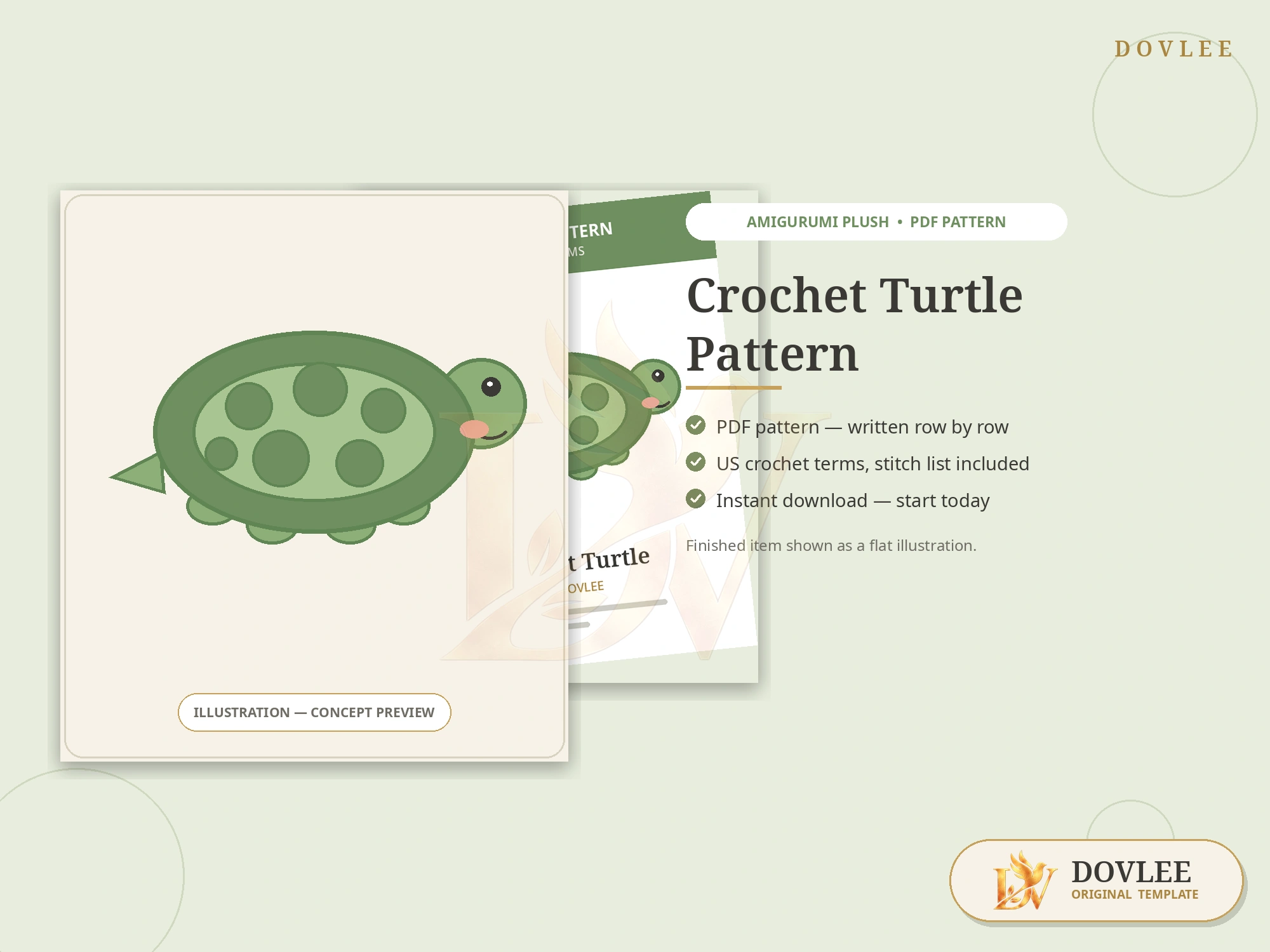 Crochet Turtle Pattern styled digital product preview