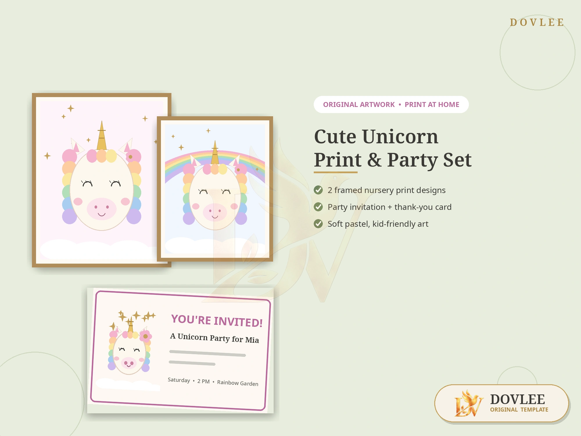 Cute Unicorn Print & Party Set styled digital product preview