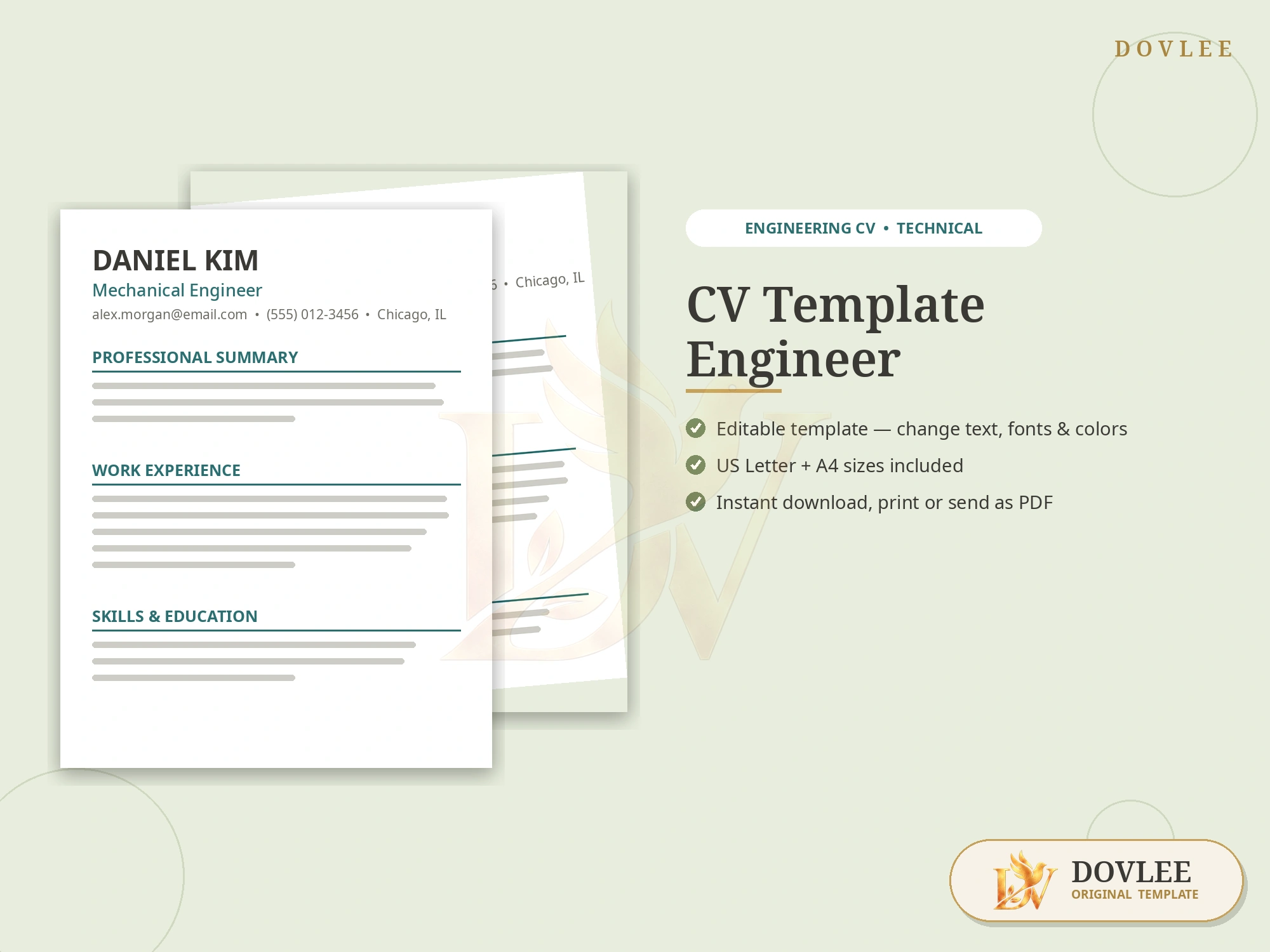 CV Template Engineer styled digital product preview
