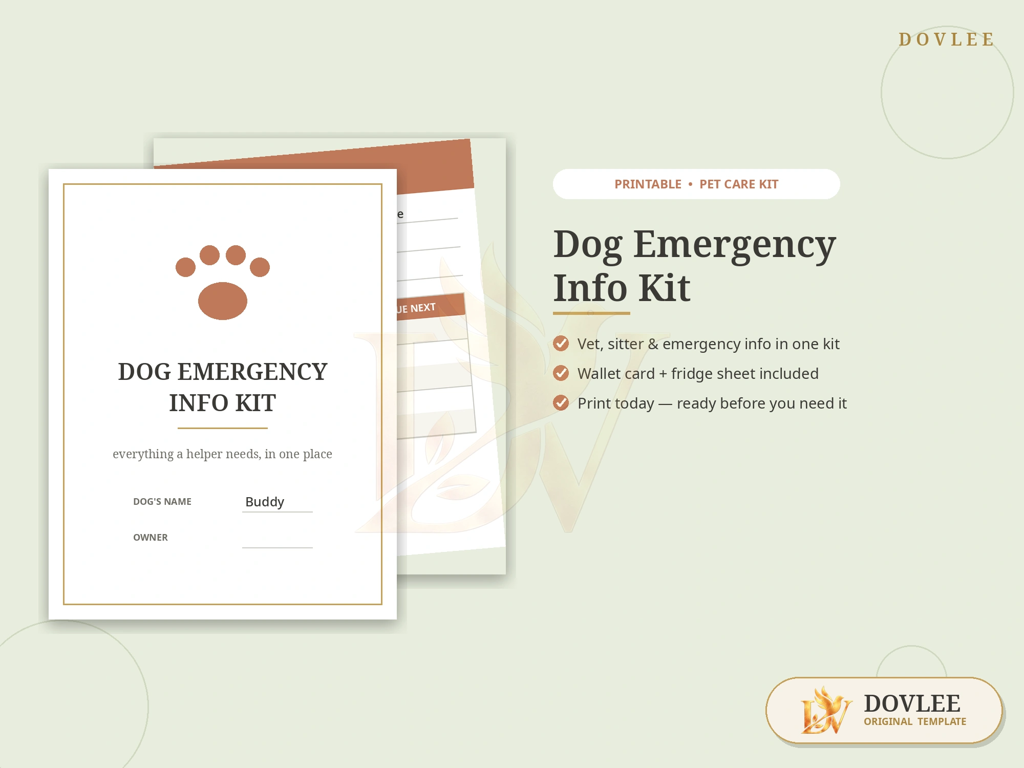 Dog Emergency Info Kit styled digital product preview