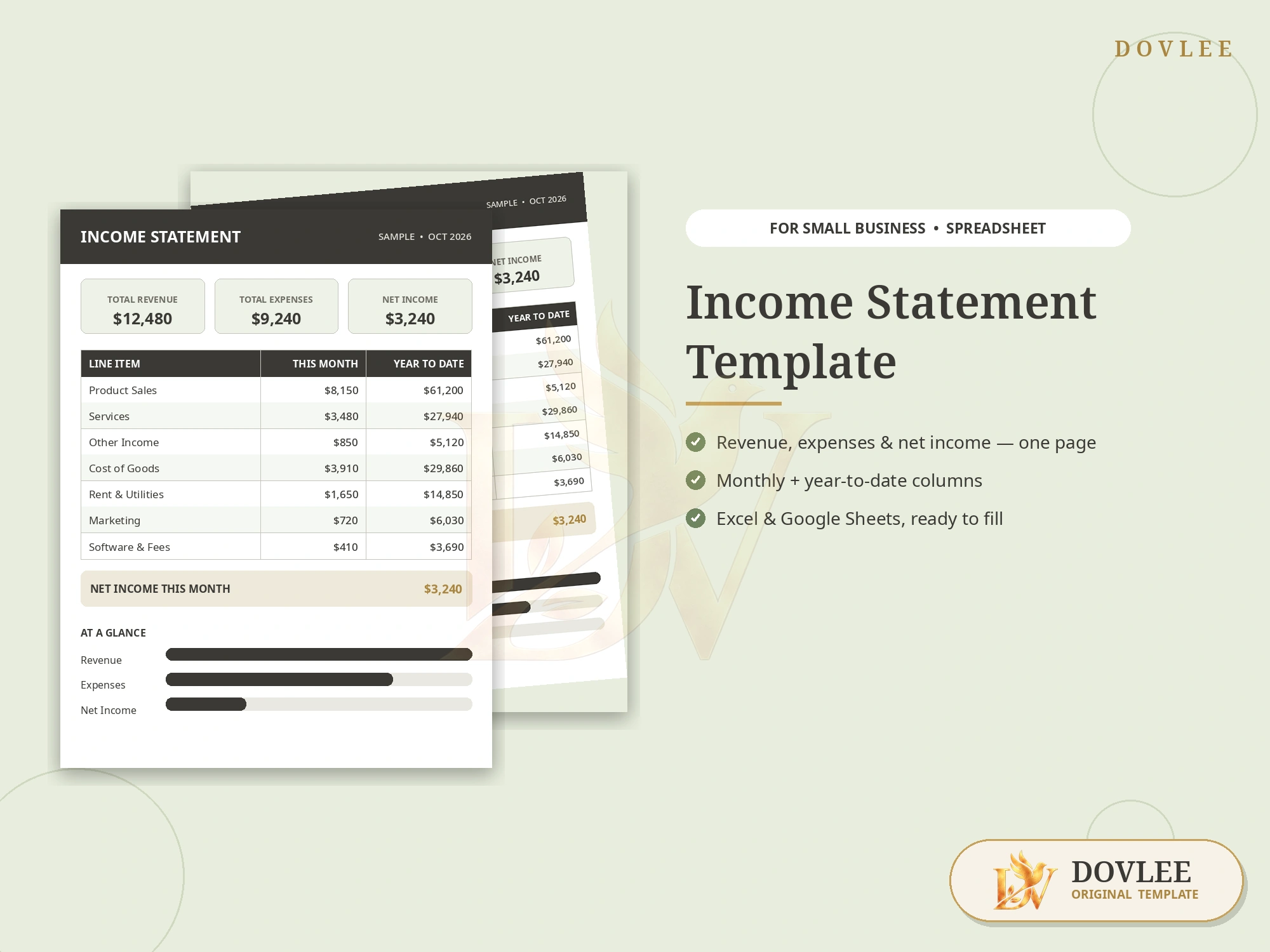 Income Statement Template styled digital product preview
