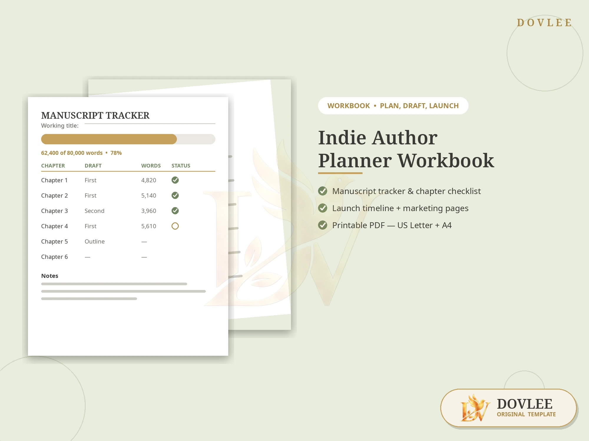 Indie Author Planner — Book Project Workbook for Self-Published Writers styled digital product preview