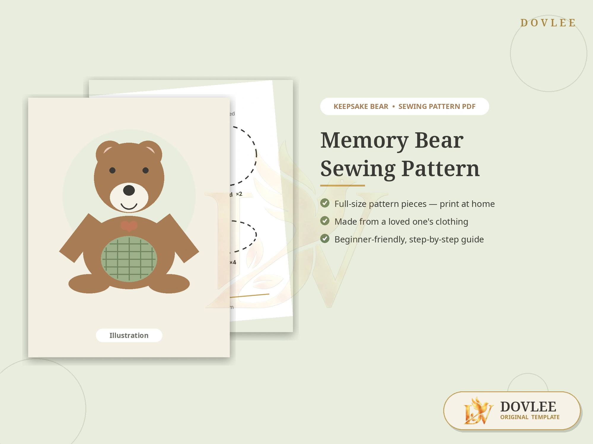 Memory Bear Sewing Pattern styled digital product preview