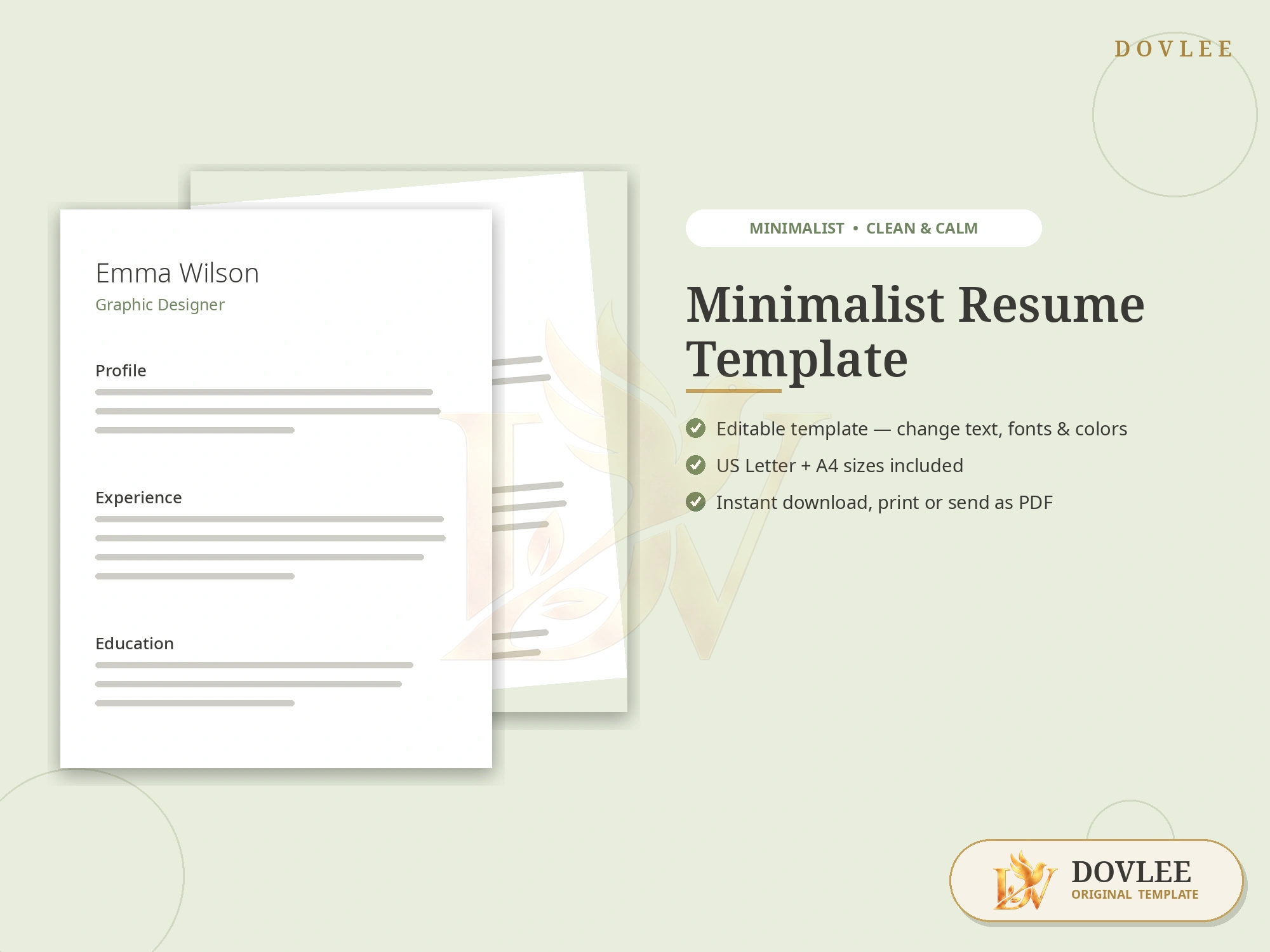Minimalist Resume Template styled digital product preview