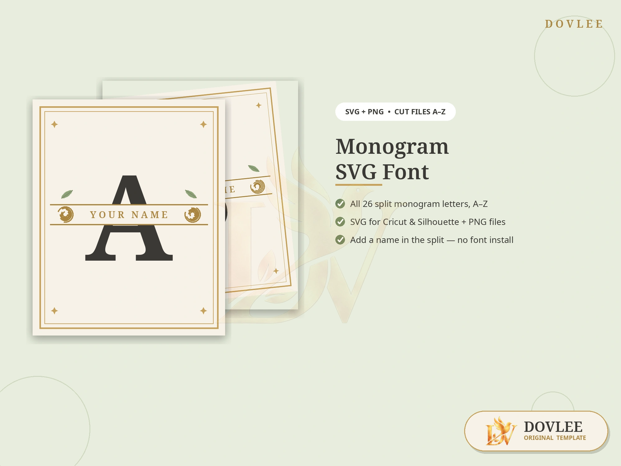 Monogram SVG Font — Split Letter Cut Files A–Z styled digital product preview