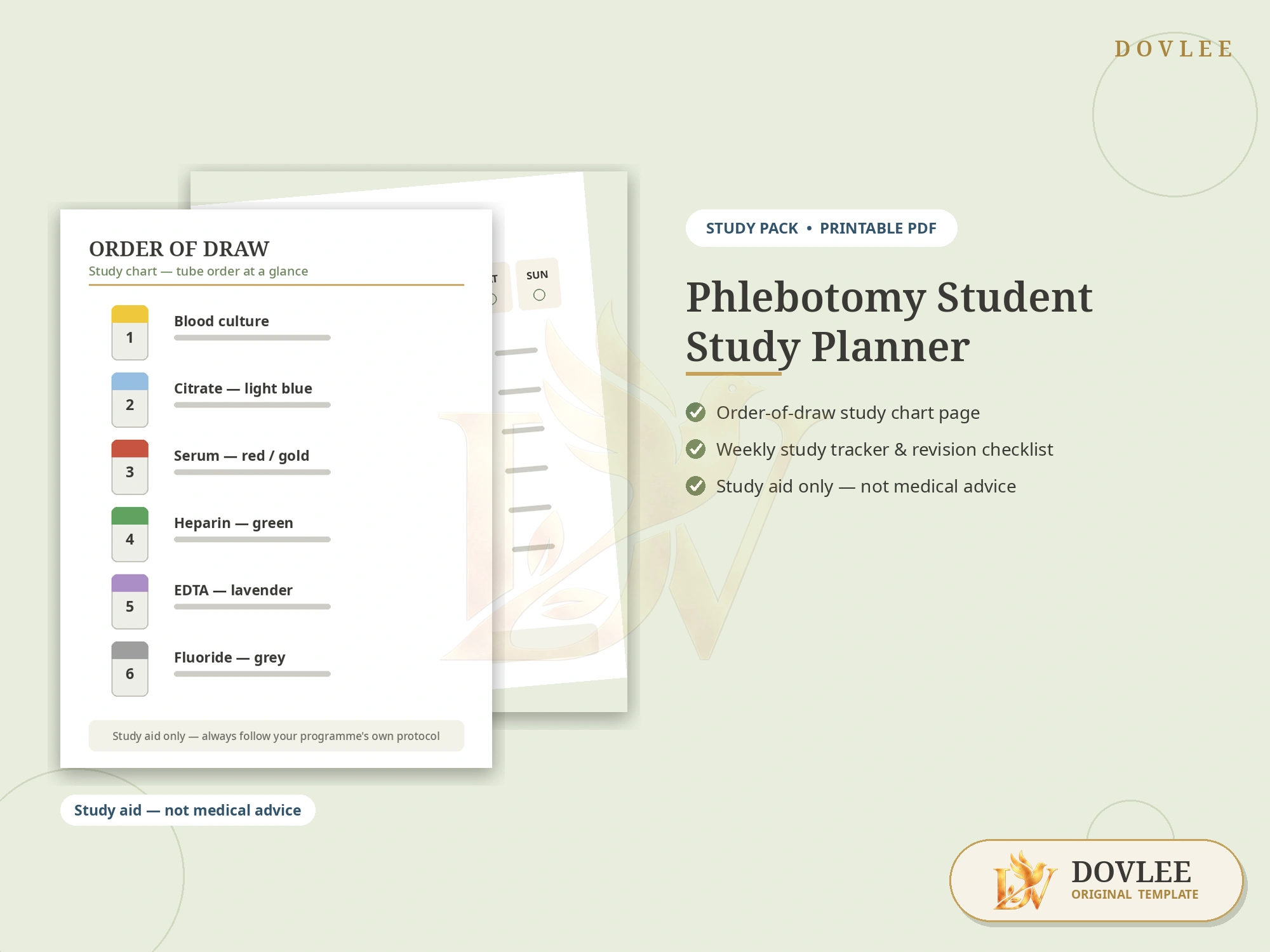 Phlebotomy Student Study Planner — Order of Draw Chart, Tracker & Checklist styled digital product preview