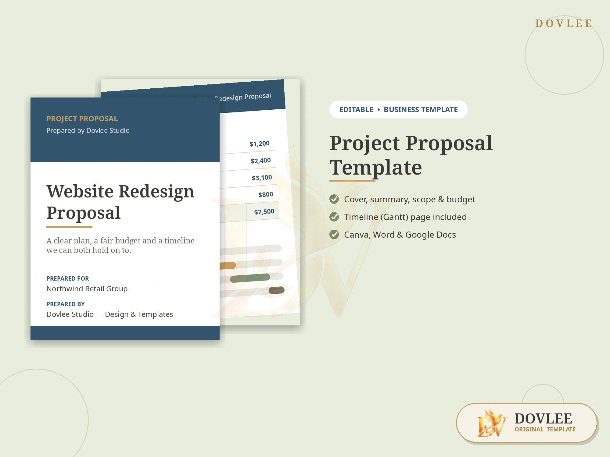 Project Proposal Template styled digital product preview